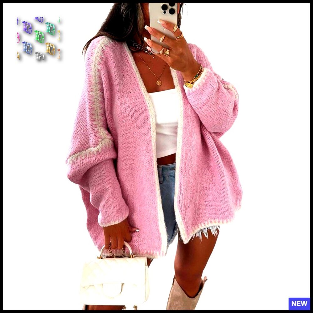 Oversized Cable Knit Cardigan Chunky Knit Slouchy Open Front Sweater Fall